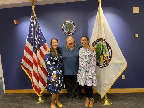 2022 Arctic Indigenous Scholars visit Washington, DC. From left to right: Naidene Baechler, Richard B. Slats, Kimberly Pikok.