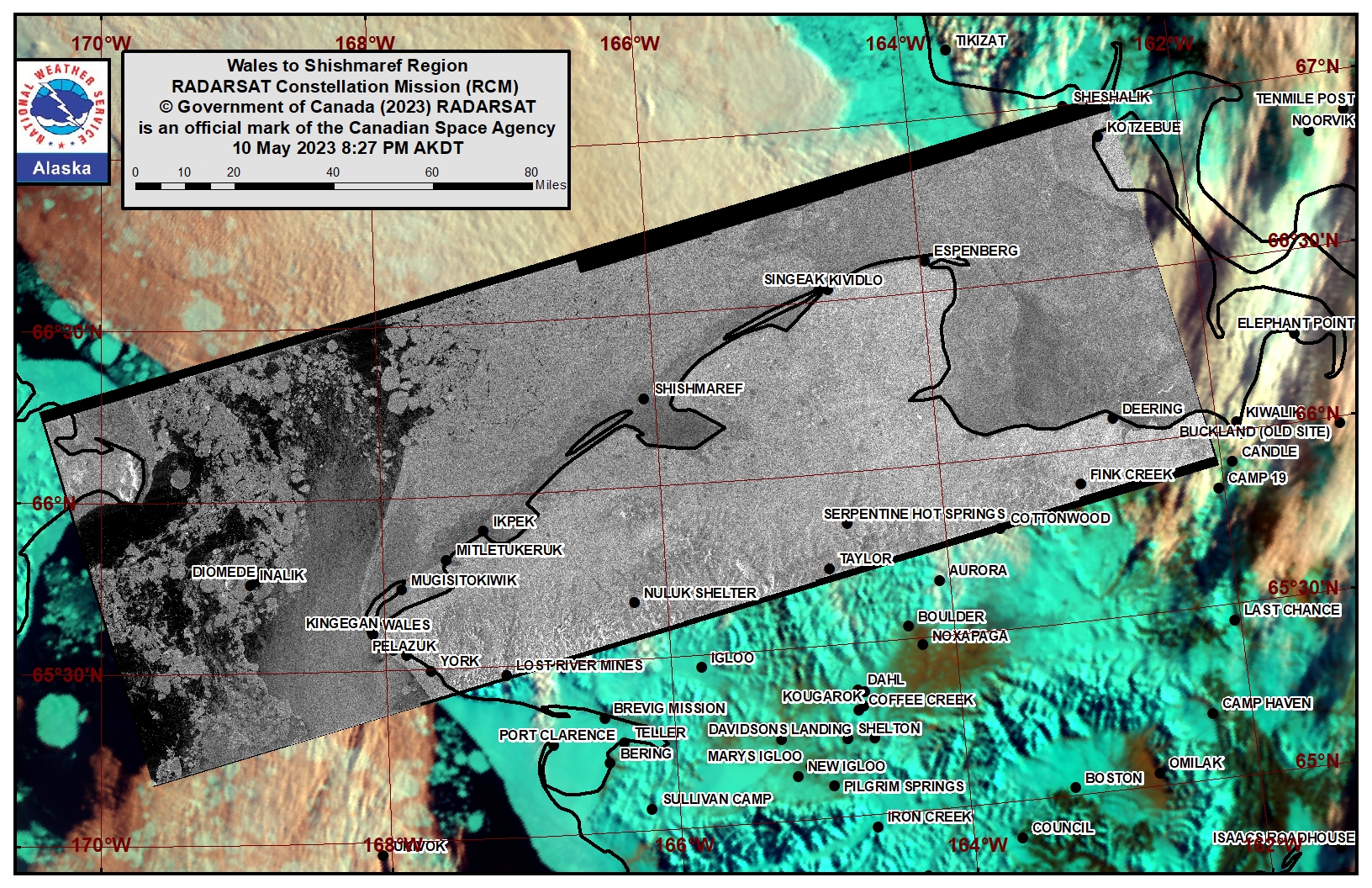 Wales to Shishmaref Area Satellite Image