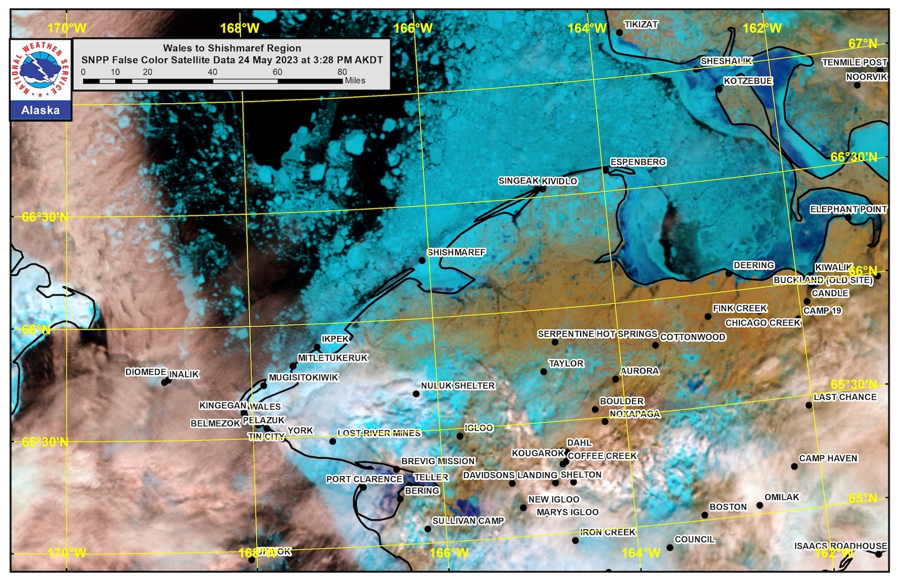 Wales to Shishmaref Area Satellite Image