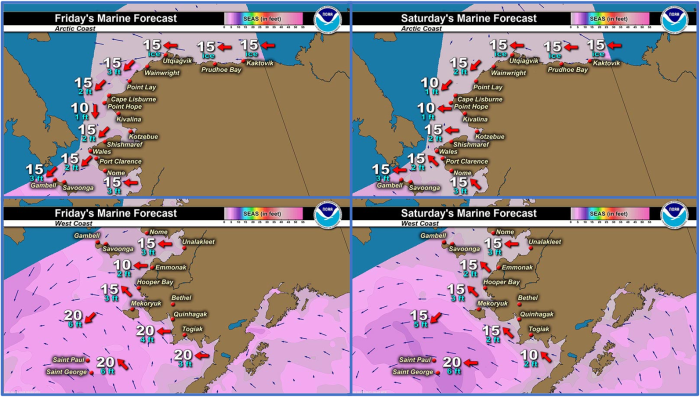 Forecasted wind speed and direction for Friday and Saturday 23–24 June 2023. For updated wind information visit https://www.weather.gov/afg/SIWO_overview.